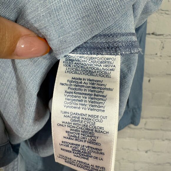 Chaps Denim Button Shirt Womens Plus 1X Chambray Long Sleeve Lyocell Cotton Top - Picture 5 of 9